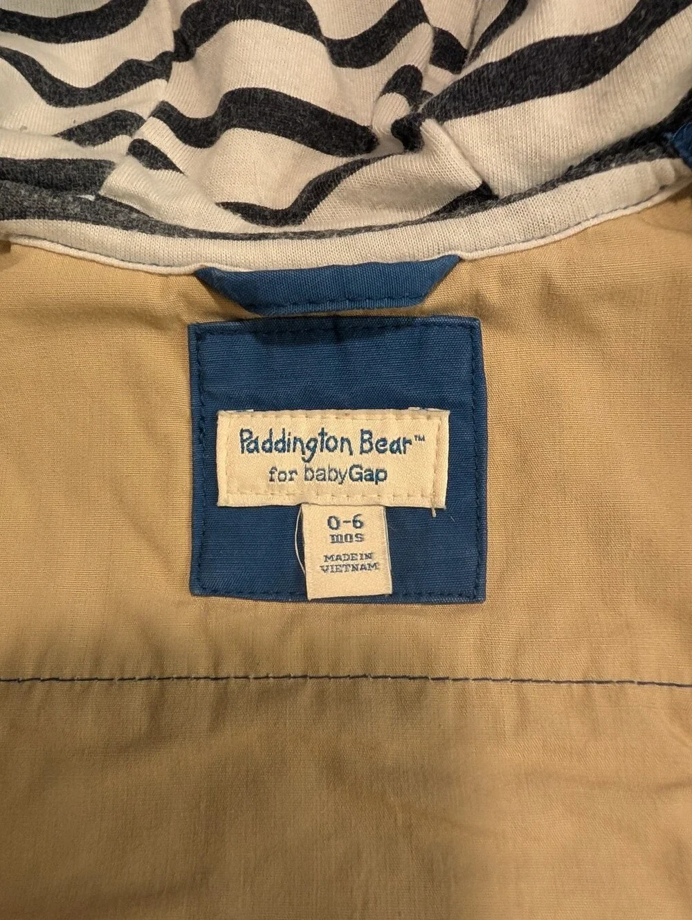 Bany Gap Paddington Bear Baby Hooded Toggle Jacket - Size 0-6 Months